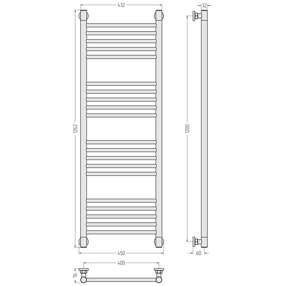 Полотенцесушитель водяной Сунержа Богема+ П20 400x1260 мм (прямая перемычка) 15-0220-1240, тёмный титан муар - фото 3