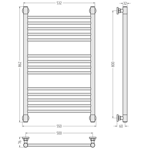 Полотенцесушитель водяной Сунержа Богема+ П14 500x860 мм (прямая перемычка) 30-0220-8050, белый матовый - фото 3