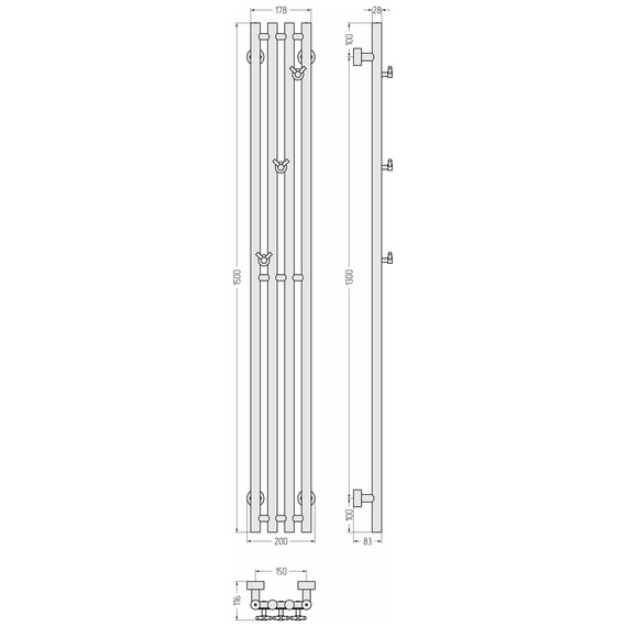 Полотенцесушитель водяной Сунержа Кантата PRO П4 150x1500 мм 15-0446-1515, тёмный титан муар - фото 4