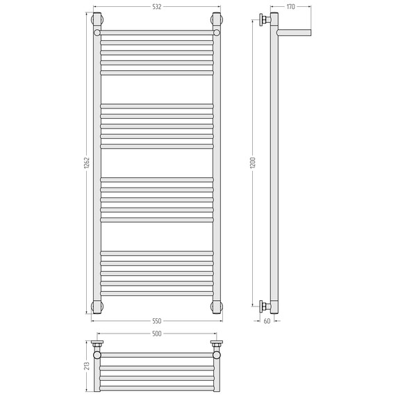 Полотенцесушитель водяной Сунержа Богема+ с полкой П20 500x1260 мм 051-0223-1250, состаренная латунь - фото 3