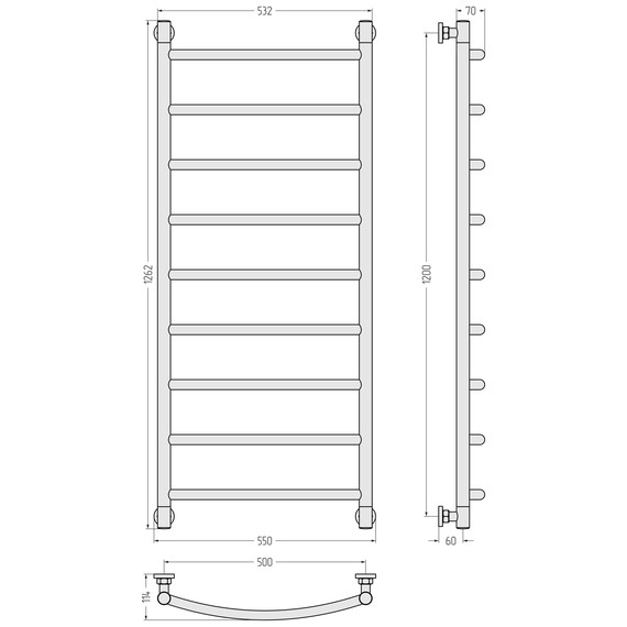 Полотенцесушитель водяной Сунержа Галант+ П9 500x1260 мм 31-0200-1250, чёрный матовый - фото 3
