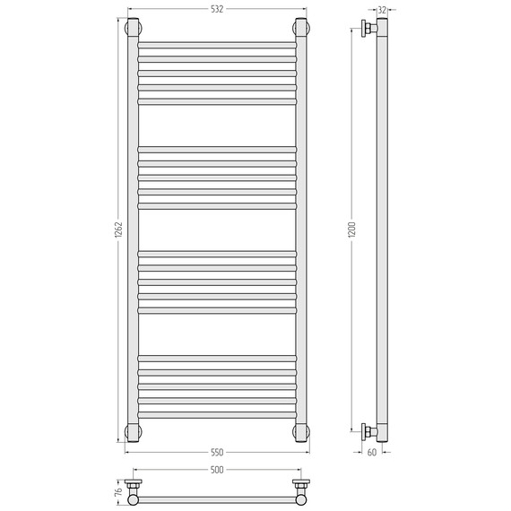 Полотенцесушитель водяной Сунержа Богема+ П20 500x1260 мм (прямая перемычка) 071-0220-1250, сатин - фото 3