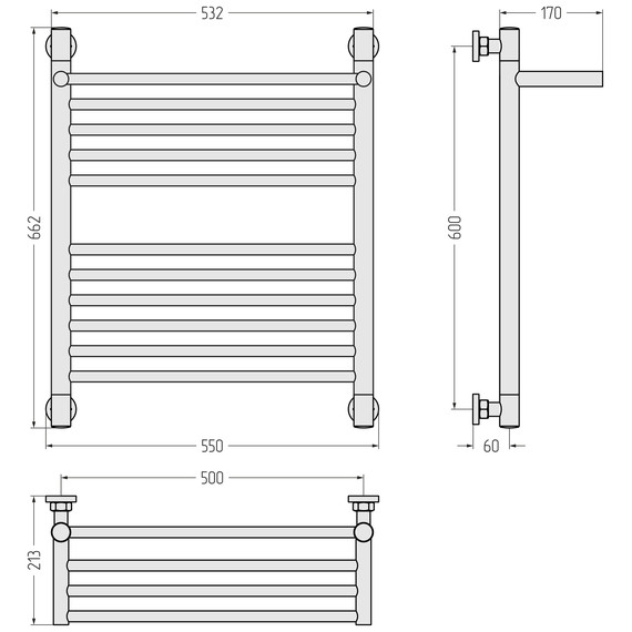 Полотенцесушитель водяной Сунержа Богема+ с полкой П11 500x660 мм 020-0223-6050, шампань - фото 3