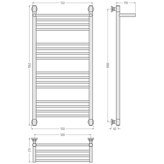 Полотенцесушитель водяной Сунержа Богема+ с полкой П16 500x1060 мм 15-0223-1050, тёмный титан муар - фото 3