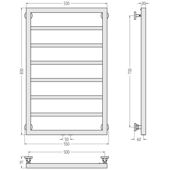 Полотенцесушитель водяной Сунержа Канцлер П6 500x830 мм 051-0254-8050, состаренная латунь - фото 5