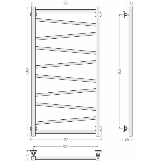 Полотенцесушитель водяной Сунержа Сирокко П10 500x1000 мм 022-0253-1050, шампань матовый - фото 3