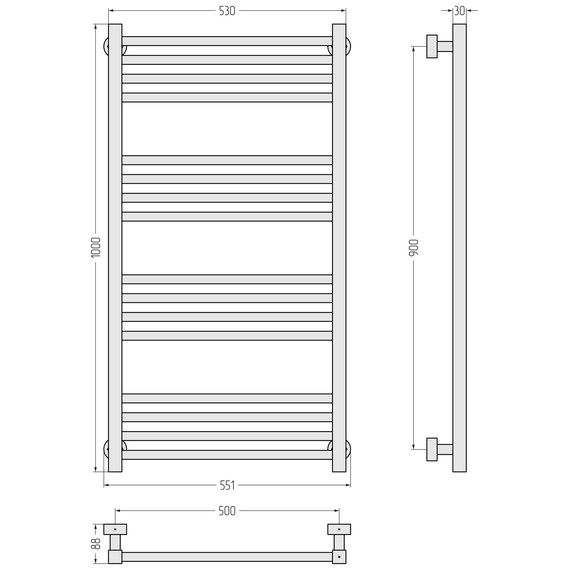 Полотенцесушитель водяной Сунержа Модус PRO П16 500x1000 мм 31-0450-1050, чёрный матовый - фото 3
