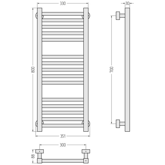 Полотенцесушитель водяной Сунержа Модус PRO П15 300x800 мм 071-0450-8030, сатин - фото 3