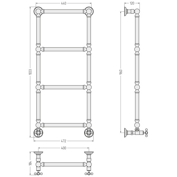 Полотенцесушитель водяной Сунержа Ренессанс П4 400x1030 мм 03-0280-9640, золото - фото 3