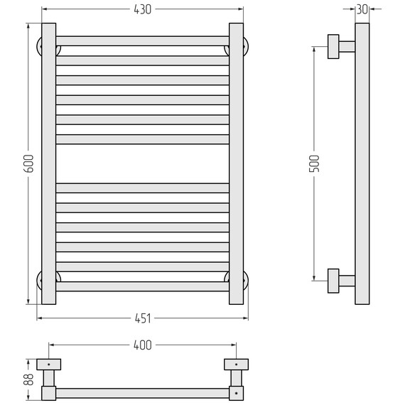 Полотенцесушитель водяной Сунержа Модус PRO П12 400x600 мм 31-0450-6040, чёрный матовый - фото 3