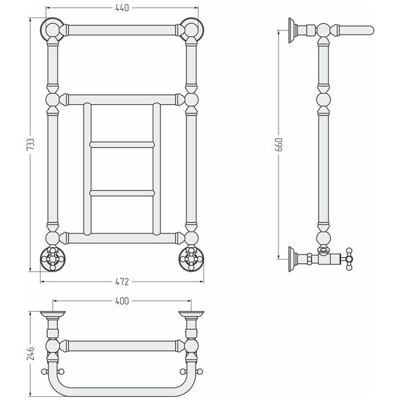 Полотенцесушитель водяной Сунержа Ренессанс П5 400x730 мм 022-0282-6640, шампань матовый - фото 3