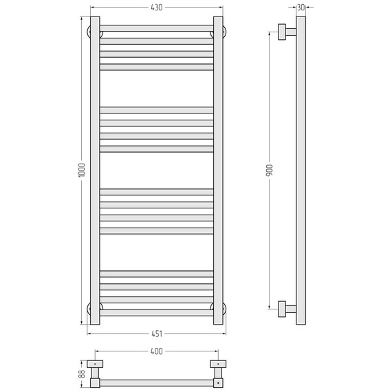 Полотенцесушитель водяной Сунержа Модус PRO П16 400x1000 мм 071-0450-1040, сатин - фото 3