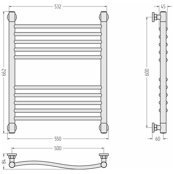 Полотенцесушитель водяной Сунержа Флюид+  П10 600x660 мм 00-0222-6050, хром - фото 3