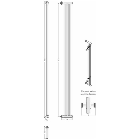 Полотенцесушитель водяной Сунержа Хорда П3 50x1850 мм 03-4124-1800, золото - фото 3