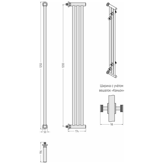 Полотенцесушитель водяной Сунержа Хорда П3 50x1250 мм 032-4124-1200, золото матовое - фото 3