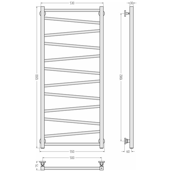 Полотенцесушитель водяной Сунержа Сирокко П12 500x1200 мм 15-0253-1250, тёмный титан муар - фото 3