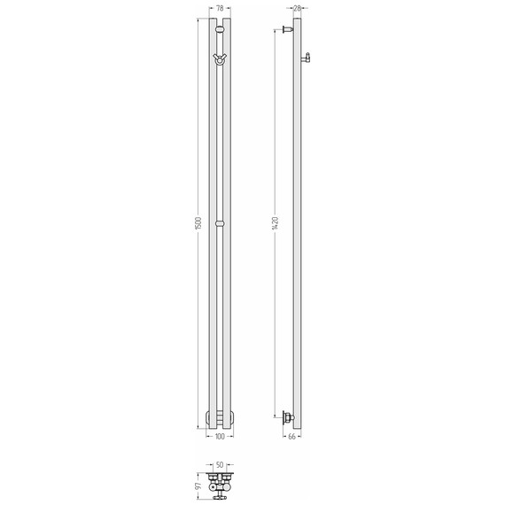 Полотенцесушитель водяной Сунержа Нюанс PRO П2 50x1500 мм 31-0412-1550, чёрный матовый - фото 3