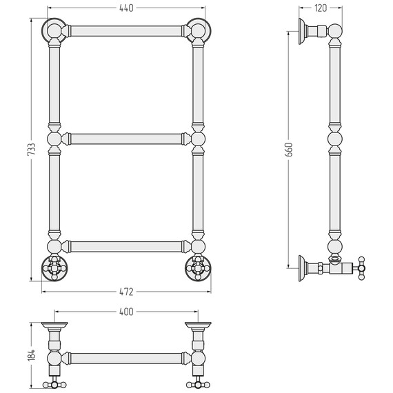 Полотенцесушитель водяной Сунержа Ренессанс П3 400x730 мм 12-0280-6640, белый - фото 3