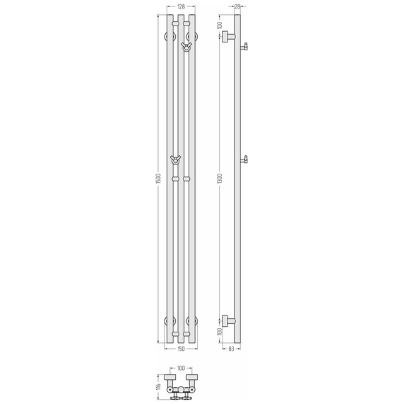 Полотенцесушитель водяной Сунержа Терция PRO П3 100x1500 мм 30-0444-1510, белый матовый - фото 4