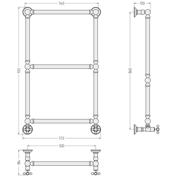 Полотенцесушитель водяной Сунержа Ренессанс П3 500x930 мм 071-0280-8650, сатин - фото 3