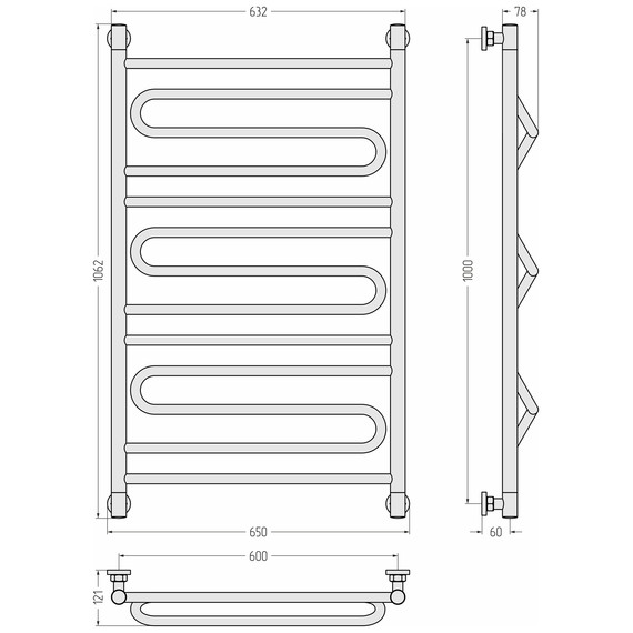 Полотенцесушитель водяной Сунержа Элегия+ П13 600x1060 мм 15-0205-1060, тёмный титан муар - фото 3