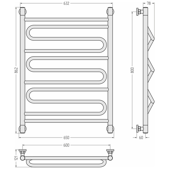 Полотенцесушитель водяной Сунержа Элегия+ П11 600x860 мм 03-0205-8060, золото - фото 3
