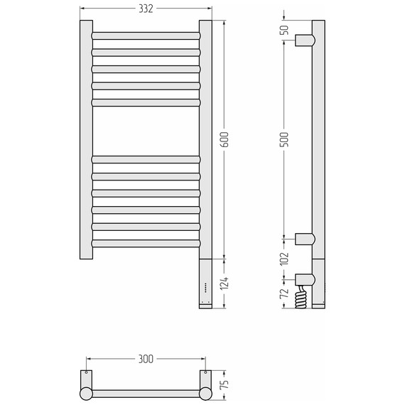 Полотенцесушитель электрический Сунержа Богема 3.1 П11 300x720 мм (прямая перемычка) 31-6005-6030 R, чёрный матовый - фото 4