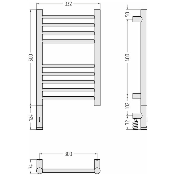 Полотенцесушитель электрический Сунержа Богема 3.1 П9 300x620 мм (прямая перемычка) 31-6004-5030 L, чёрный матовый - фото 4