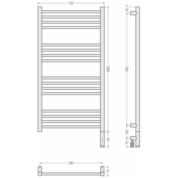 Полотенцесушитель электрический Сунержа Богема 3.1 П16 500x1120 мм (прямая перемычка) 15-6005-1050 R, тёмный титан муар - фото 4