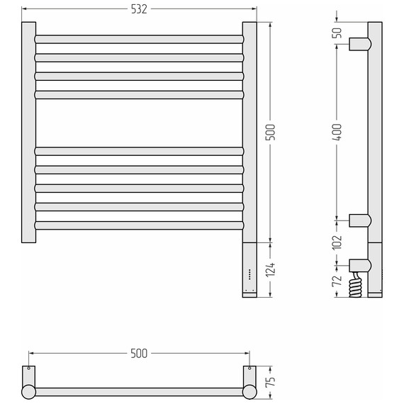 Полотенцесушитель электрический Сунержа Богема 3.1 П9 500x620 мм (прямая перемычка) 071-6005-5050 R, сатин - фото 4