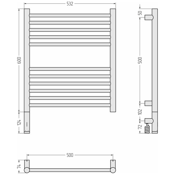 Полотенцесушитель электрический Сунержа Богема 3.1 П11 500x720 мм (прямая перемычка) 022-6004-6050 L, шампань матовый - фото 4