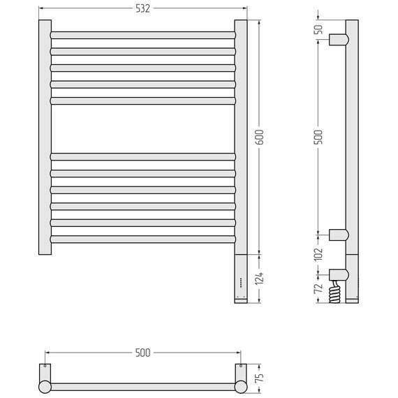Полотенцесушитель электрический Сунержа Богема 3.1 П11 500x720 мм (прямая перемычка) 071-6005-6050 R, сатин - фото 4