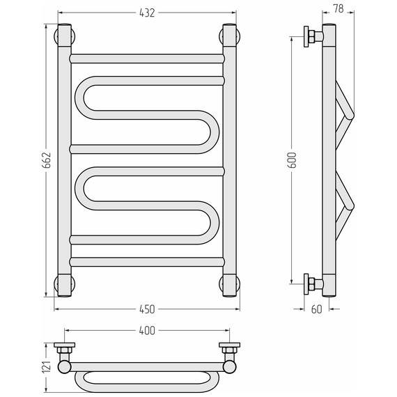 Полотенцесушитель водяной Сунержа Элегия+ П8 400x660 мм 15-0205-6040, тёмный титан муар - фото 3
