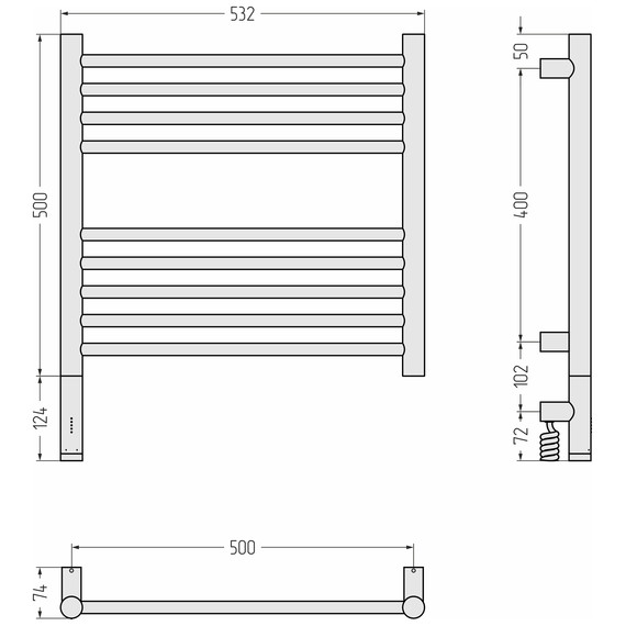 Полотенцесушитель электрический Сунержа Богема 3.1 П9 500x620 мм (прямая перемычка) 30-6004-5050 L, белый матовый - фото 4