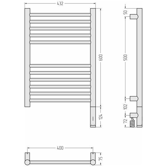 Полотенцесушитель электрический Сунержа Богема 3.1 П11 400x720 мм (прямая перемычка) 032-6005-6040 R, золото матовое - фото 4