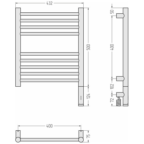 Полотенцесушитель электрический Сунержа Богема 3.1 П9 400x620 мм (прямая перемычка) 020-6005-5040 R, шампань - фото 4