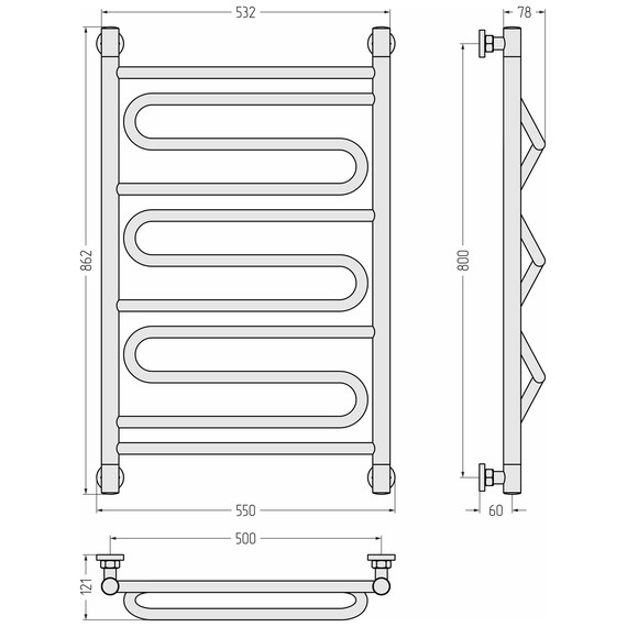 Полотенцесушитель водяной Сунержа Элегия+ П11 500x860 мм 022-0205-8050, шампань матовый - фото 3