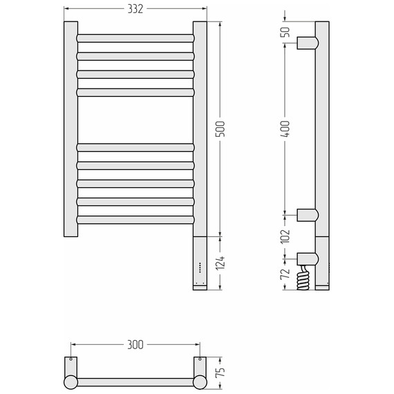 Полотенцесушитель электрический Сунержа Богема 3.1 П9 300x620 мм (прямая перемычка) 00-6005-5030 R, хром - фото 4