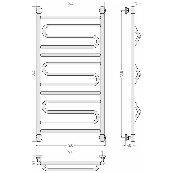 Полотенцесушитель водяной Сунержа Элегия+ П13 500x1060 мм 4004-0205-1050, бордово-фиолетовый - фото 3