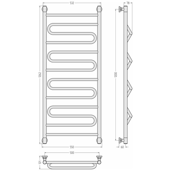 Полотенцесушитель водяной Сунержа Элегия+ П14 500x1260 мм 30-0205-1250, белый матовый - фото 3