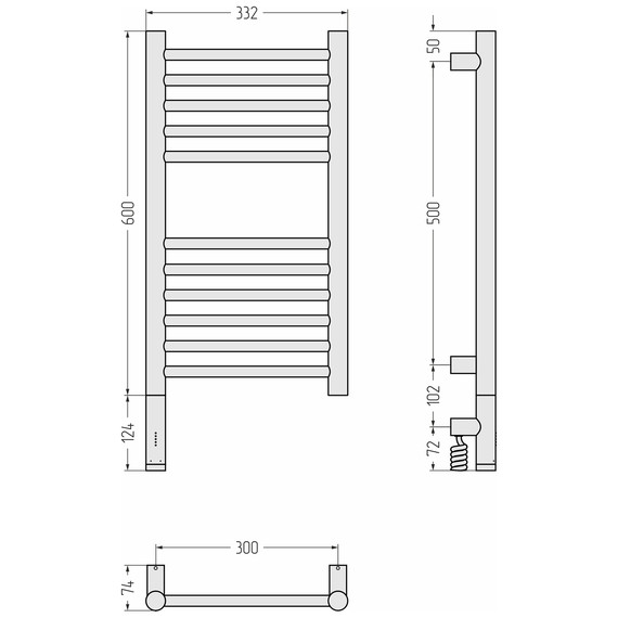 Полотенцесушитель электрический Сунержа Богема 3.1 П11 300x720 мм (прямая перемычка) 032-6004-6030 L, золото матовое - фото 4
