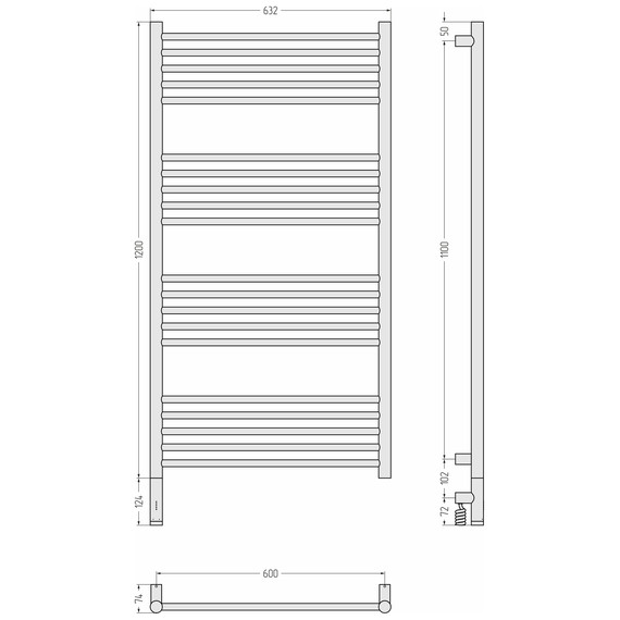 Полотенцесушитель электрический Сунержа Богема 3.1 П20 600x1320 мм (прямая перемычка) 30-6004-1260 L, белый матовый - фото 4