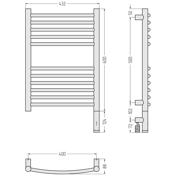 Полотенцесушитель электрический Сунержа Богема 3.1 П11 400x720 мм (выгнутая перемычка) 32-6003-6040 R, золотой шёлк - фото 4