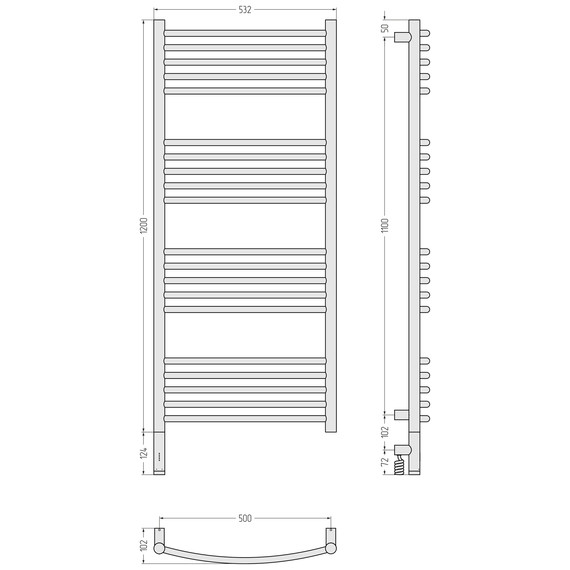 Полотенцесушитель электрический Сунержа Богема 3.1 П20 500x1320 мм (выгнутая перемычка) 31-6002-1250 L, чёрный матовый - фото 4