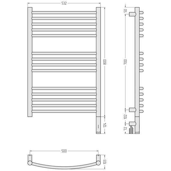 Полотенцесушитель электрический Сунержа Богема 3.1 П14 500x920 мм (выгнутая перемычка) 00-6003-8050 R, хром - фото 4