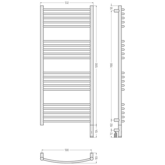Полотенцесушитель электрический Сунержа Богема 3.1 П20 500x1320 мм (выгнутая перемычка) 05-6003-1250 R, состаренная бронза - фото 4