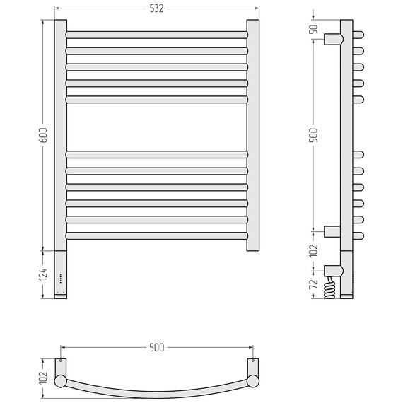 Полотенцесушитель электрический Сунержа Богема 3.1 П11 500x720 мм (выгнутая перемычка) 32-6002-6050 L, золотой шёлк - фото 4