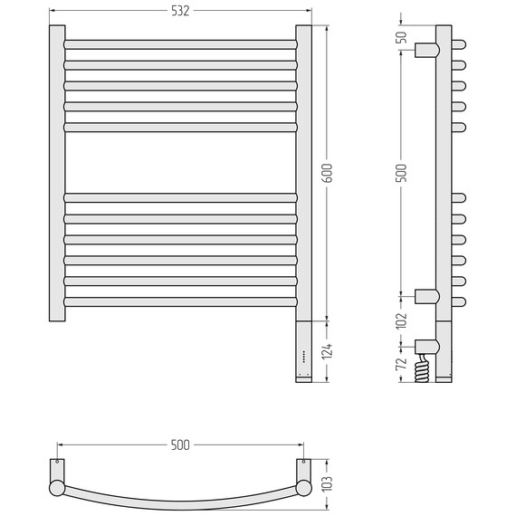 Полотенцесушитель электрический Сунержа Богема 3.1 П11 500x720 мм (выгнутая перемычка) 05-6003-6050 R, состаренная бронза - фото 4