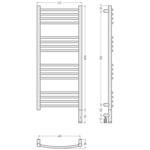 Полотенцесушитель электрический Сунержа Богема 3.1 П16 400x1120 мм (выгнутая перемычка) 051-6003-1040 R, состаренная латунь - фото 4