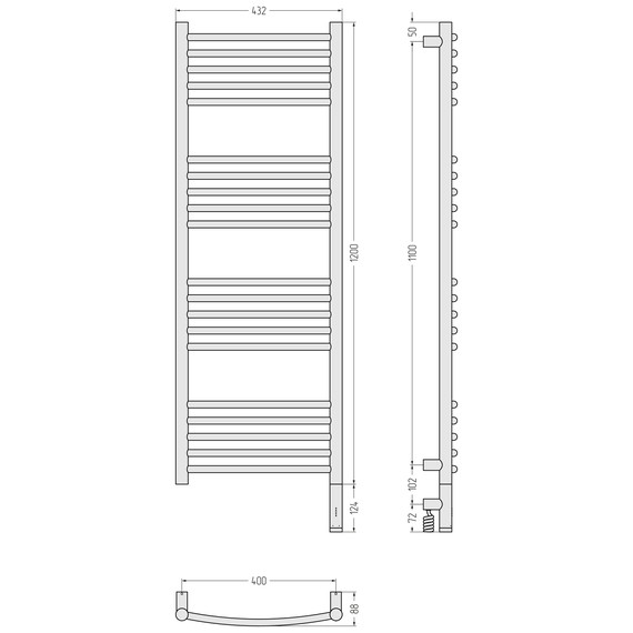 Полотенцесушитель электрический Сунержа Богема 3.1 П20 400x1320 мм (выгнутая перемычка) 032-6003-1240 R, золото матовое - фото 4